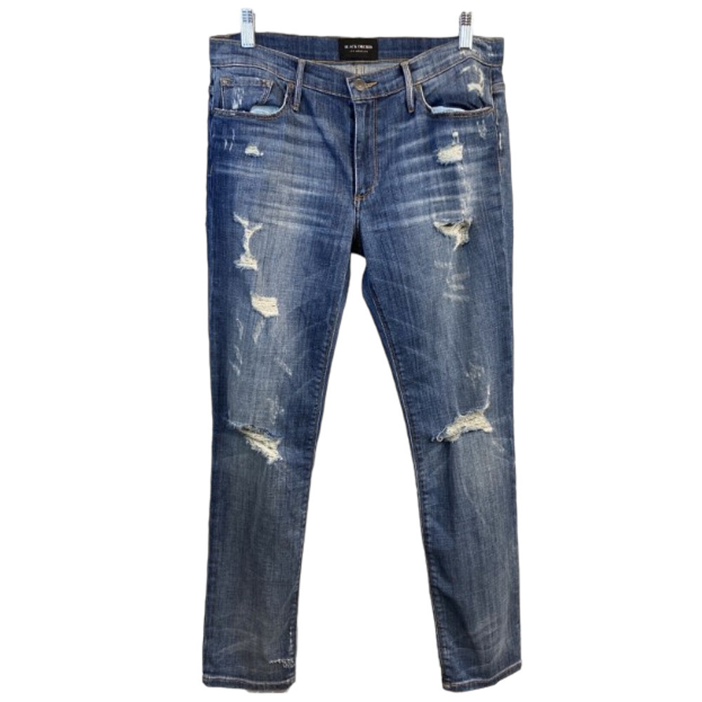 Black Orchid Distressed Straight Leg Jeans Womens Size 27 Dark Wash Ripped